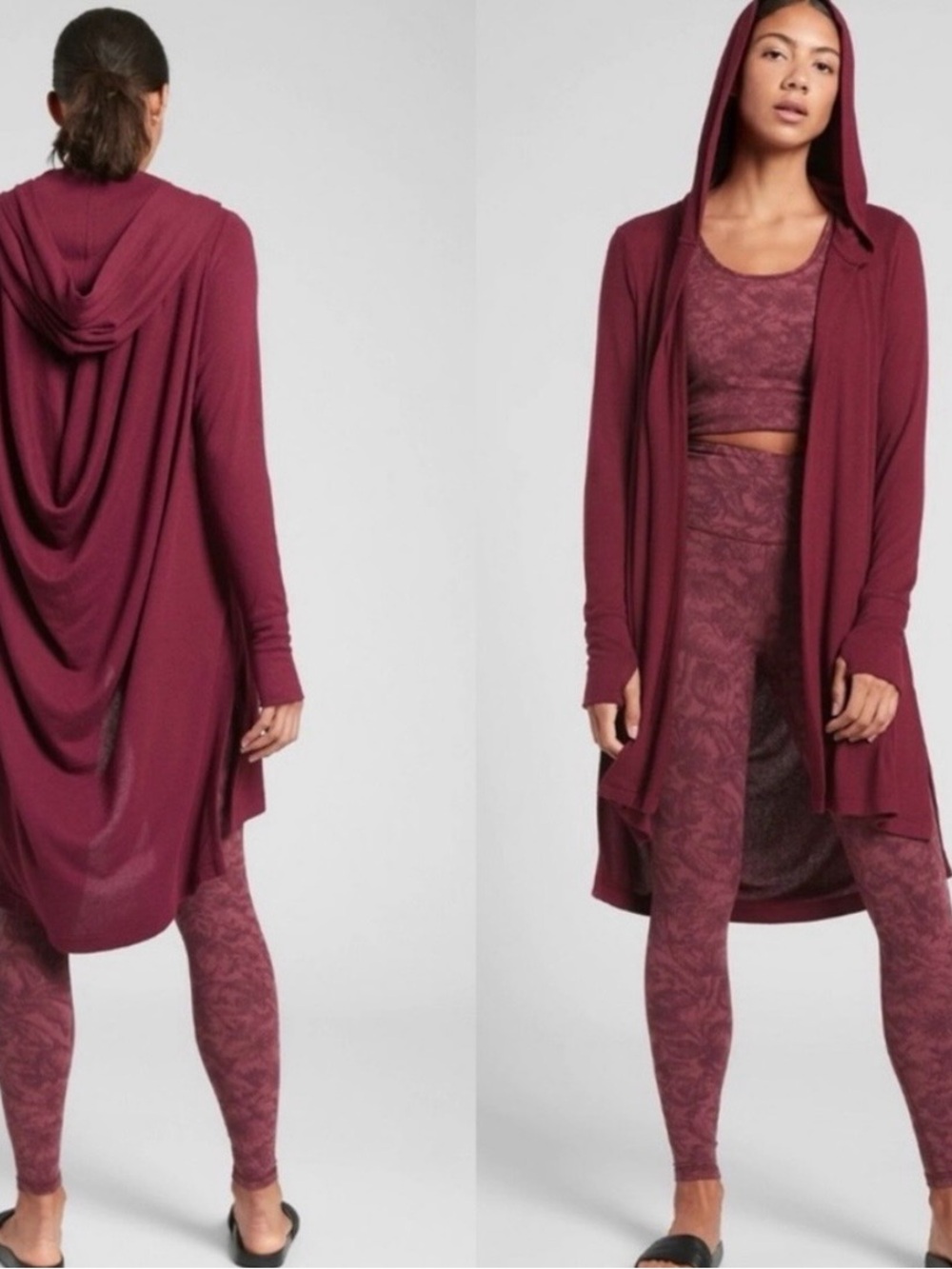 Athleta Burgundy Hooded Open Cardigan